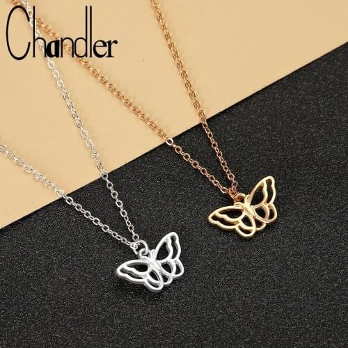 Chandler Gold Silver Plated Double Butterfly Necklaces Origami For Women Choker Collares Wedding Simple Retro Jewelry
