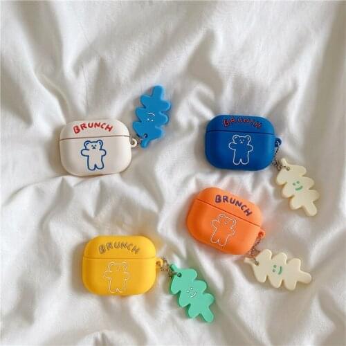 For Apple Airpods 1/2/Pro case 3D brunch bear keychain Soft Silicone Cases Wireless Bluetooth Earphone Cover Charging Box Bags