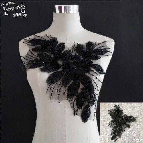 Black New arrive 3D flower Embroidery Lace neckline Venise ABS pearl Sewing Fabric DIY Lace Collar Dress Decorate Accessories