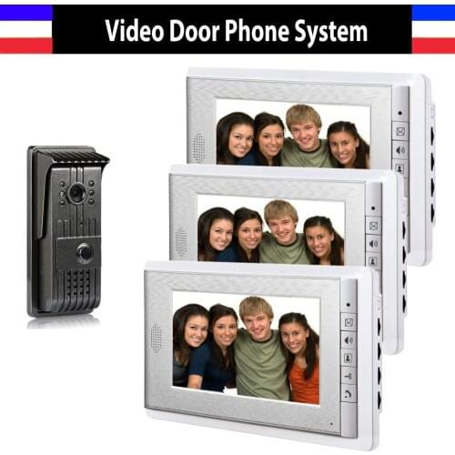 7 Inch Monitor Color Wired Video Door Phone Intercom System Night Vision Door Bell Video 3 Monitor Doorphones 1 Doorbell Camera