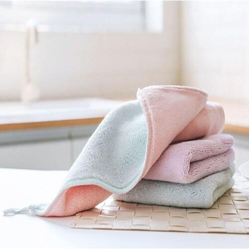 3 Pcs/Pack Micro Fiber Double-sided Water-absorbent Dishcloth Kitchen Dish Washing Cloth Kitchen Cleaning Supplies