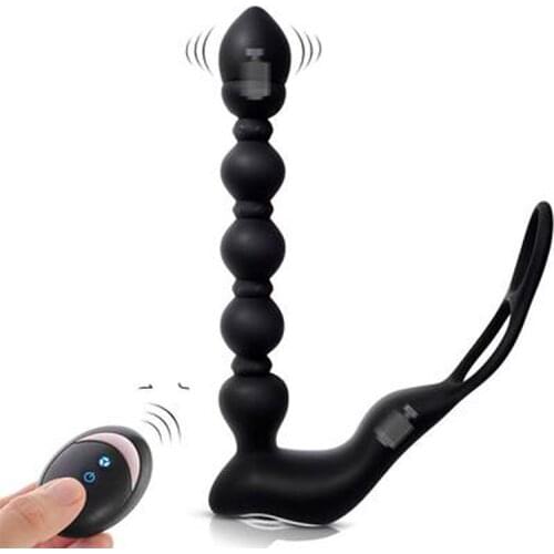 Electric Anal Plug Vibrator Prostate Massager with Dual Cock Rings Wirelss Remote Anal Dildo Plug Sex Toys for Men Gay Sex Shop