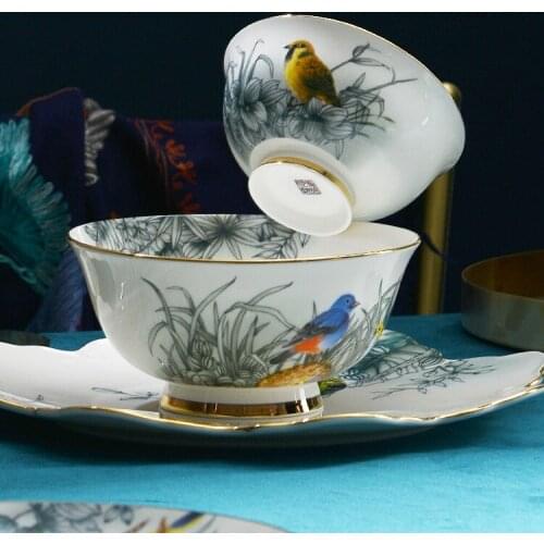 European style 4.5 inch high foot rice bowl, household bone china 6 inch noodle soup bowl