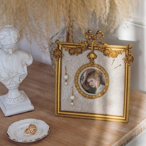 French Squear Golden Metal Bow Photo Frame Baroque Table Room Decoration Desktop Ornaments Birthday Christmas Wedding Craft Gift