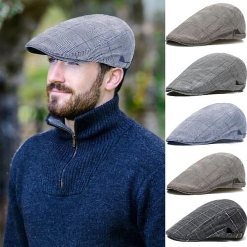 Fashion Mens Summer Gatsby Hat Golf Driving Sun Cap Flat Beret Cabbie Driver Newsboy Plaid Casual Checks One Piece