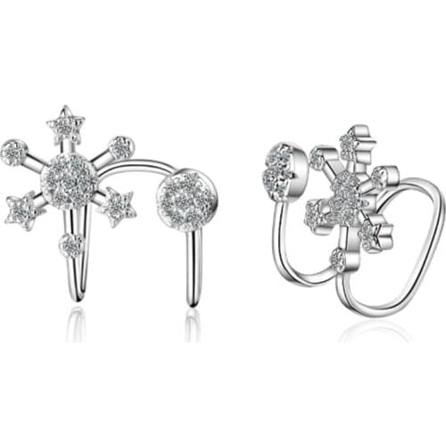 Net red simple personality temperament fashion trend fresh wild crystal snow silver plated ear clips IU011