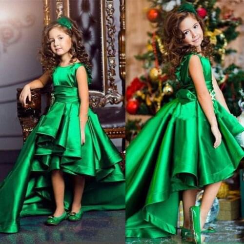 Lovely Kids Birthday Party Dresses Emerald Green Girls Pageant Dresses High Low Princess Flower Girls Dresses For Weddings