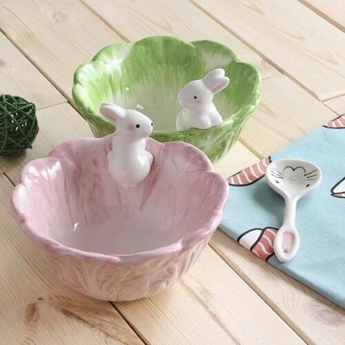Creative Tableware Rabbit Salad Bowl Cute Instant Noodle Bowl Single Ceramic Large Bowl Household Dish Plate Dinnerware Set