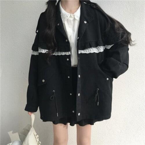 Gothic cargo jacket female Japanese preppy style lace stitching cardigan vintage Harajuku casual loose punk hip-hop outerwear