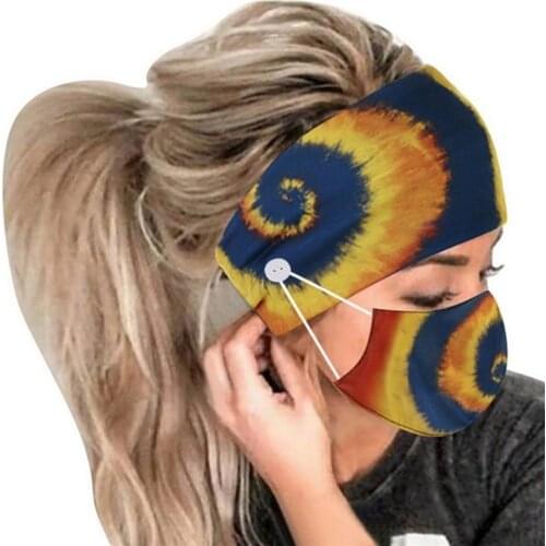 2Pcs Printed Button Head Band Face Cover Turban Tie Dyed Hair Accessories Elastic Hair Band Fashion Hair Band With Face Covers