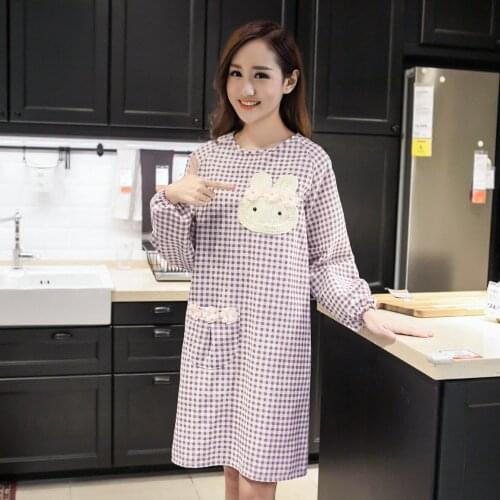 Cute cartoon anti-wear smock adult cooking clean Korean fashion full-body kitchen apron long-sleeved cotton antifouling