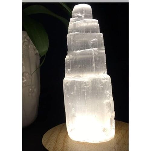 Natural White Selenite Gypsum Stones Crystal Cylindrical Wand Tower Specimen For Decor Moroccan Healing Energy Chakra