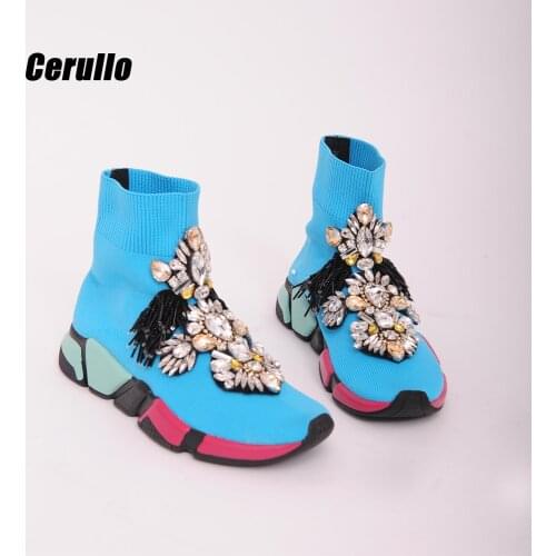 New in 2020 Crystal Sock Sneaker Shoes Fashion Bling Bling Short Sock Boot with Rhinestone For Women WK112