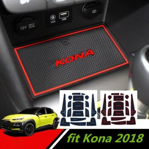 New Kona 2018 Car Door Groove Mats Cup Mats Door Groove Mat Anti-Slip Cushion For Hyundai Kona 2017-2019