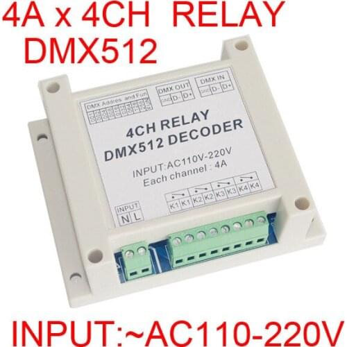 2019 new high quality 1 pcs DMX-RELAY-4CH 4 channels dmx512 relays decoder AC110V-220V controller For led strip lights led lamp
