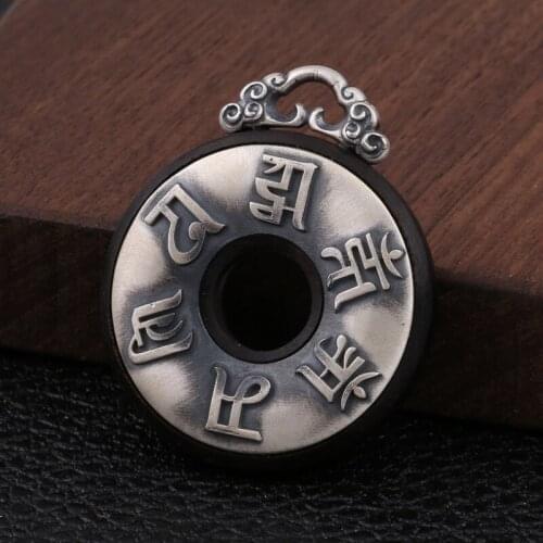 Wholesale S990 Sterling Silver Jewelry Retro Thai Silver Vintage Carved Six-word Rumors Ebony Pendant Male And Female Pendant