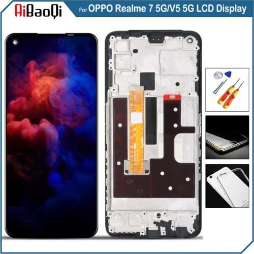 Original For OPPO Realme 7 5G/V5 5G LCD Display Screen Touch Digitizer Assembly For Realme 7 5G RMX2111 With Frame Replace