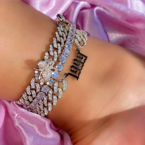 Beach Rhinestone 1980-2021 Year Number Anklet Bracelet for Women on the Leg Punk Barefoot Sandal Cuban Link Anklet Chunky Hiphip