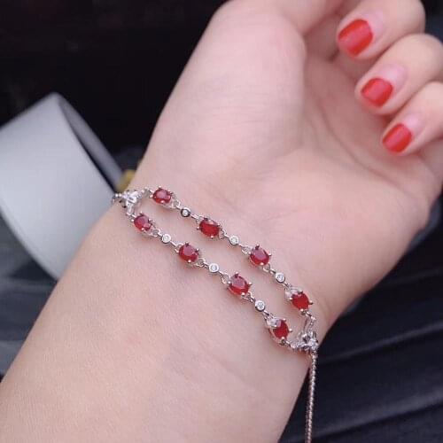 Silver bracelet charming red ruby gemstone bracelet women silver jewelry certified real natural ruby birthday party girl gift