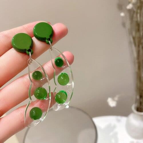 Resin earrings pea pod design sensible earrings lovely girl sweet fresh summer flowers green earrings