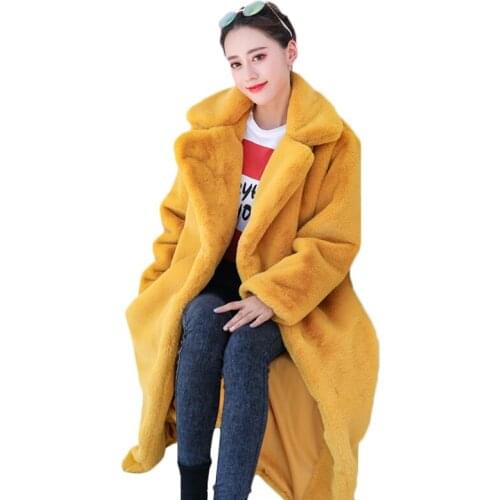 Womens Faux Rabbit Fur Coat 2019 Winter Long Mink Fur Coat Women Loose OverCoat Luxury Thicken Warm Oversize Female Plush Coat