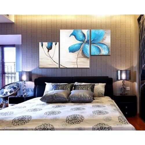 Modern Abstract Art Cherish Art Free Shipping Hand Painted Oil Painting Blue Flowers 3 Panels Wall Art For HomeDecoration