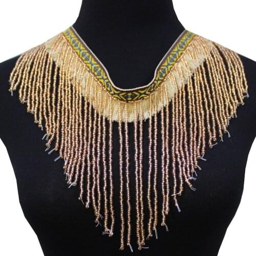 Glass Beaded Fringe Tassel Lace Crystal Beading Strings Latin Dress Dance Wear Macrame Trimming Tassel Gold 5-20CM