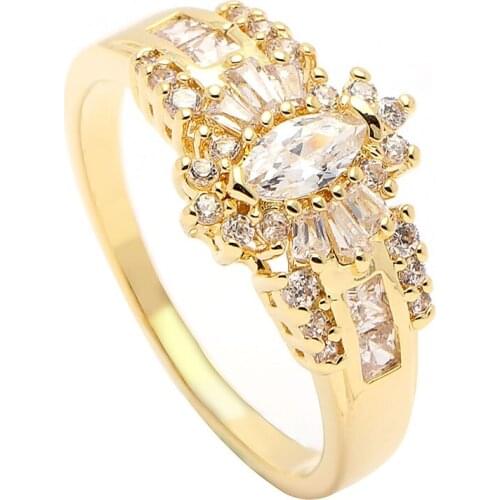 Gold Color Wedding Rings For Women Charms Queen Princess Ring Water Drop White Cz Zircon Bridal Engagement Jewelry Drop Shipping