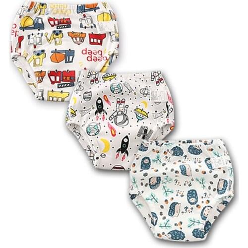 3pcs New Cute Cartoon Baby Potty Training Pants Reusable Cloth Diaper Nappy Washable Underwear Panties for Toilet Trainer Kids