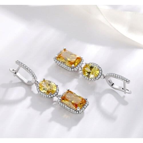 Solid 925 Sterling Silver Yellow Pink Diamond Earrings for Women Gemstone Engagement Wedding Bridal Jewelry for Romantic Gifts