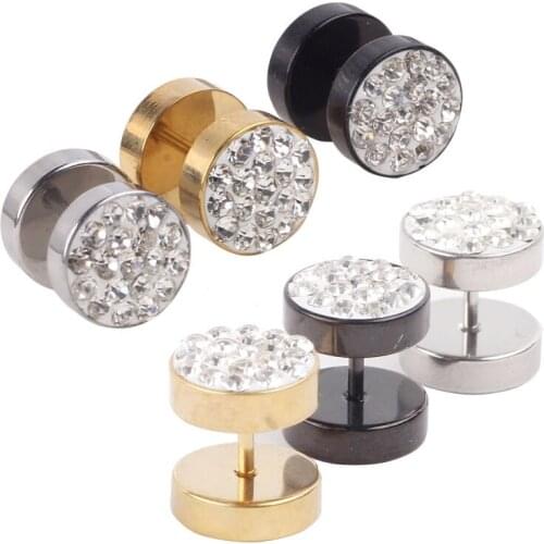 Piercing 1 pair 316l Surgical Steel Earrings Fake Ear Plugs With CZ Cheater Ear Gauge Ear Tunnels Body Piercing Jewelry