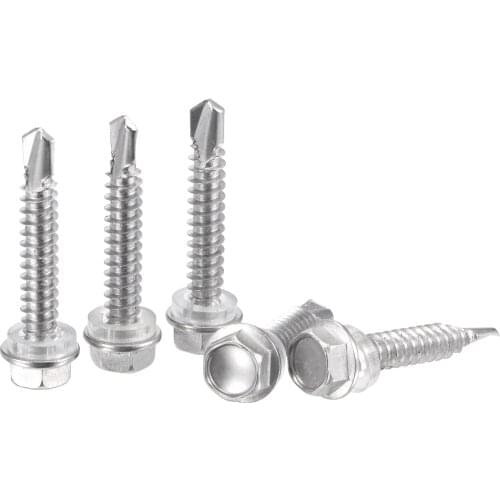 Uxcell Hex Washer Head Self Drilling Screws, #14 x 38mm 410 Stainless Steel Full Thread Sheet Metal Screw 25pcs
