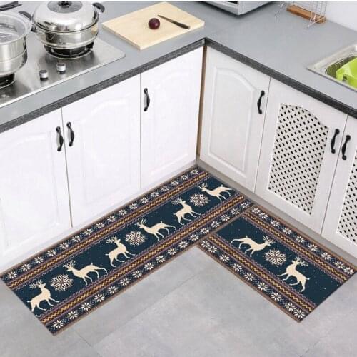 Retro Elk Pattern Washable Kitchen Floor Mat Bathroom Entrance Doormat Bedroom Living Room Bedside Area Rugs Home Decor Carpet