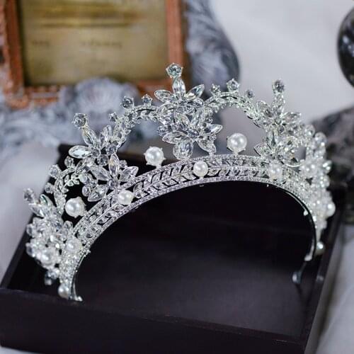 Gorgeous Diadem Queen Headpieces Pearls Bridal Crowns Tiara Bride Headband Wedding Hair Accessories