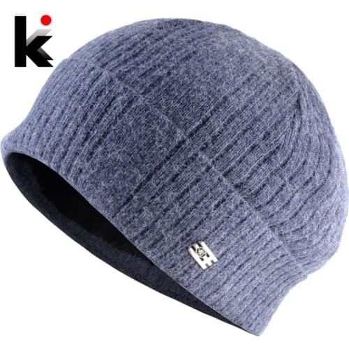 Knitted Wool Skulllies Beanies Mens Winter Warm Solid Color Beanies Hats Thick Knitting Bonnet Gorras Men High Quality Wool Hat