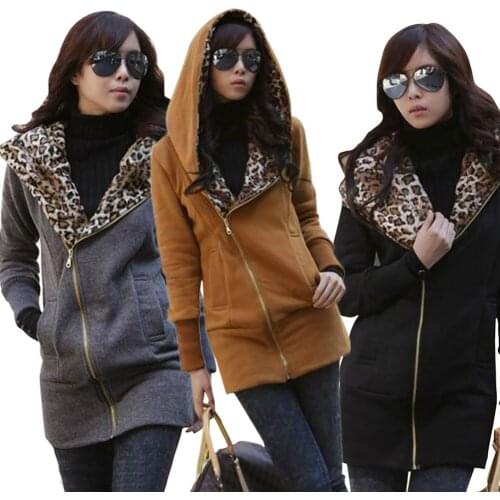 Womens Fashion Winter Jacket Ropa Mujer Ladies Winter Warm Hoodies Sweatshirt Women Leopard Slim Coat Jacket Outwear