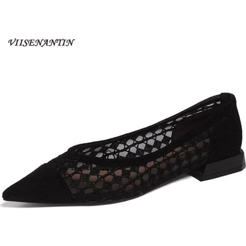 Mesh hollow French single shoes womens spring and summer 2021 new temperament pointed shallow breathable retro flat shoes