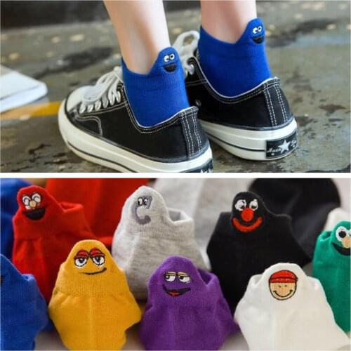 1 pair of summer socks embroidered smiley face cartoon lovers boat socks funny socks women/men