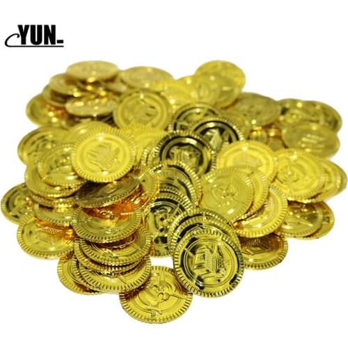 100Pcs Plastic Pirate Gold Coins Pirate Theme Party Prop Children Toys Coins Halloween Decoration Game Currency 8DYQ036-100PC