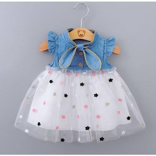 2020 Beautiful Summer Dress Baby Girl Clothes Newborn Infant Girls Kids Dresses Princess Gauze Star Denim Outfits Clothing