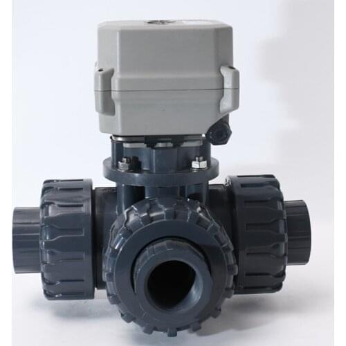 3-Way DN25 1'' UPVC Motorized Ball Valve 12/24VDC Electric Control Valve With Manual Override