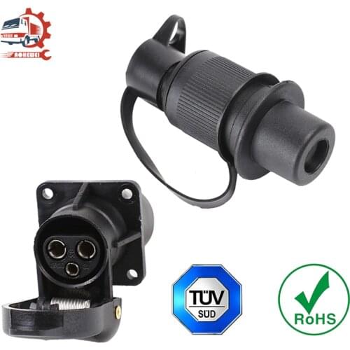 AOHEWEI 3 Pin Trailer Plug Socket Connectors Towbar Round 3 Pole Adapter Waterproof Towing Accessories for Caravan Truck 12V