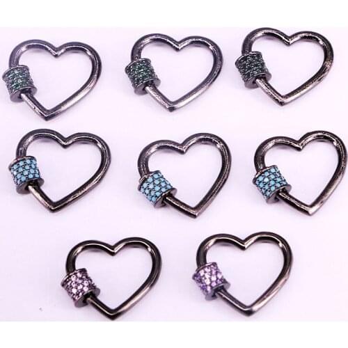 6PCS, Pave CZ Heart Shape Clasp, Metalblack Color Carabiner Clasp, Jewelry Findings
