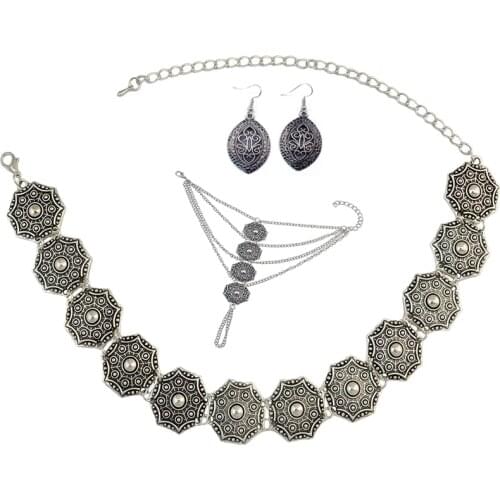 Afghan Bohemian Collars Choker Necklace Earrings Bracelet Sets Ethnic Indian Jewelry Sets Hippie Gypsy Vintage Tribal Turkish