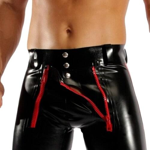 Sexy Lingerie Men Boxer Shorts Sexy Underwear Erotic Male Boxer Faux Leather Front Zipper Open Pouch Underpants Long Leg Hombre