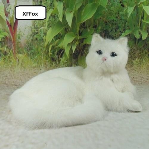 Big real life lying cat model plastic&furs beautiful white cat doll gift about 30x16x21cm xf1433