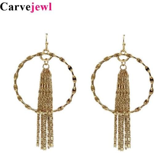 Carvejewl Korean Elegant Women dangle Earring unique metal circle brass chain tassel pendent drop Earring for women girl jewelry