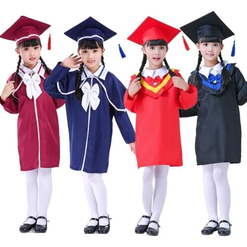 Kids Graduation Gown Children Bachelor Costumes School Students Uniform Girls Dress set with Hat Baby Performance Clothing
