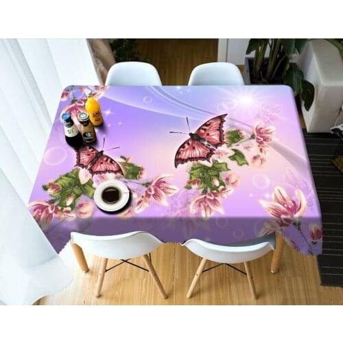 Violet tablecloth Cofffee Dining Waterproof 3D rectangular tablecloth round table cloth customized size Pansy Cushion cover