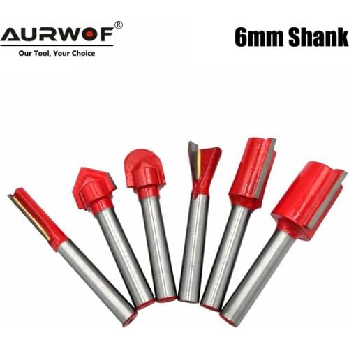 6pcs 6mm Shank Wood Router Bit Straight T V Flush Trimming Cleaning Round Corner Cove Box Bits Milling Cutter for Wood MC06012